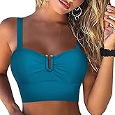 Hilor Women's Underwire Bikini Tops Longline Push Up Swim Top Sexy Midkini Swimsuit Bathing Suit Tops
