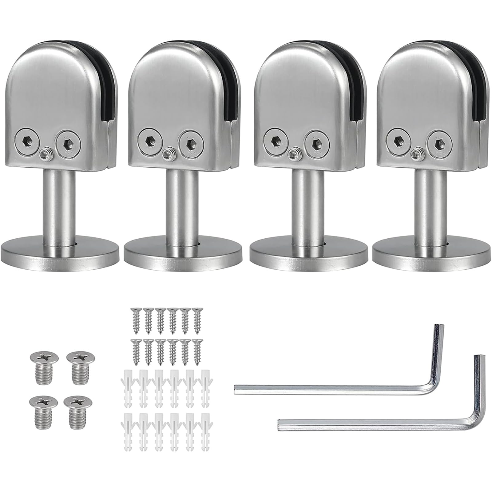 Proster Glass Clamps 8-9mm 40mm Rod 4PCS Balustrade Brackets Stainless Steel Glass Banister Kit with Micro-Adjust Screws, Hexagonal Wrench for Stair Handrail