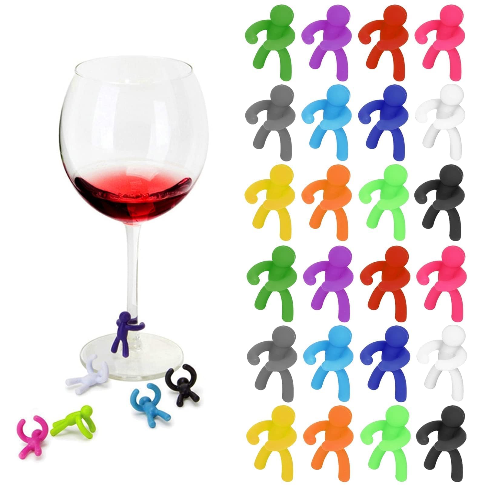 HERCHR Wine Glass Marker,24Pcs Wine Glass Charms Drink Markers Silicone Reusable Cup Labels Tags Glassidentifiers Signs Tag for Champagne Flutes Cocktails Martinis Home Family Dinner Party