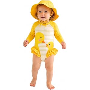 WOLBAY Baby Girl Swimsuit Long Sleeve One Piece Rash Guard with Sun Hat Zipper Bathing Suit Size 0-2T
