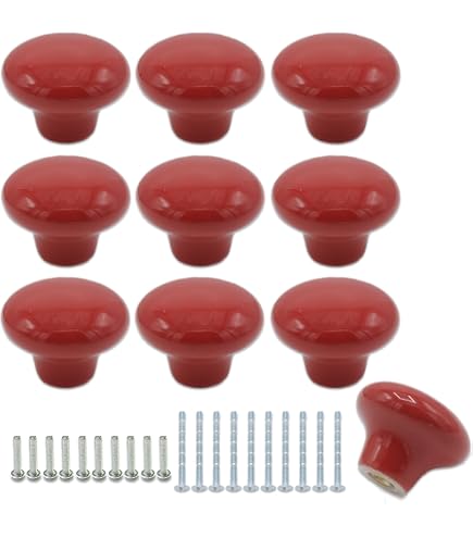 red dresser knobs Cherry Red Hand Painted Round Shape Ceramic Knobs / Ceramic Drawer Pulls / Cabinet  Knobs/ Kitchen Cabinet Door Handles / Cupboard Knobs