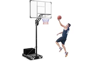 GYMAX Basketball Hoop Outdoor, 4.9-10 FT Quick Adjustable Basketball Hoop with Shatterproof Backboard, Fillable Base & Weight