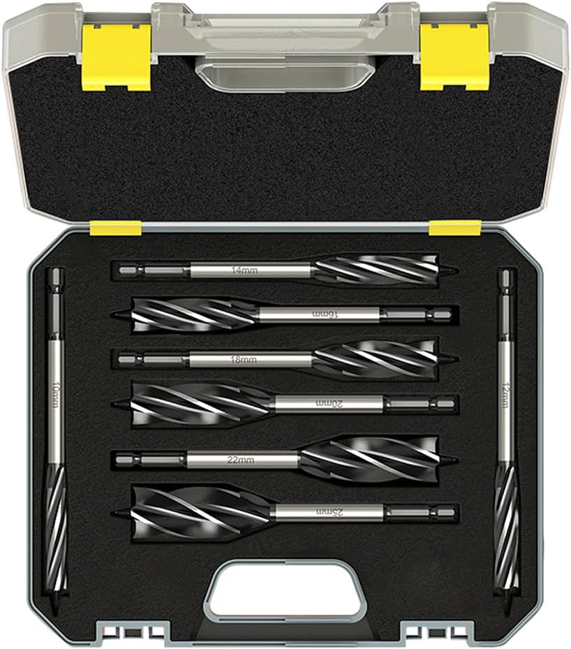 Meccion 8pc Wood Drill Bit Set Self Feed Hex Shank 10-25mm Professional