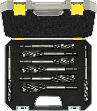 Meccion 8pc Wood Drill Bit Set Self Feed Hex Shank 10-25mm Professional