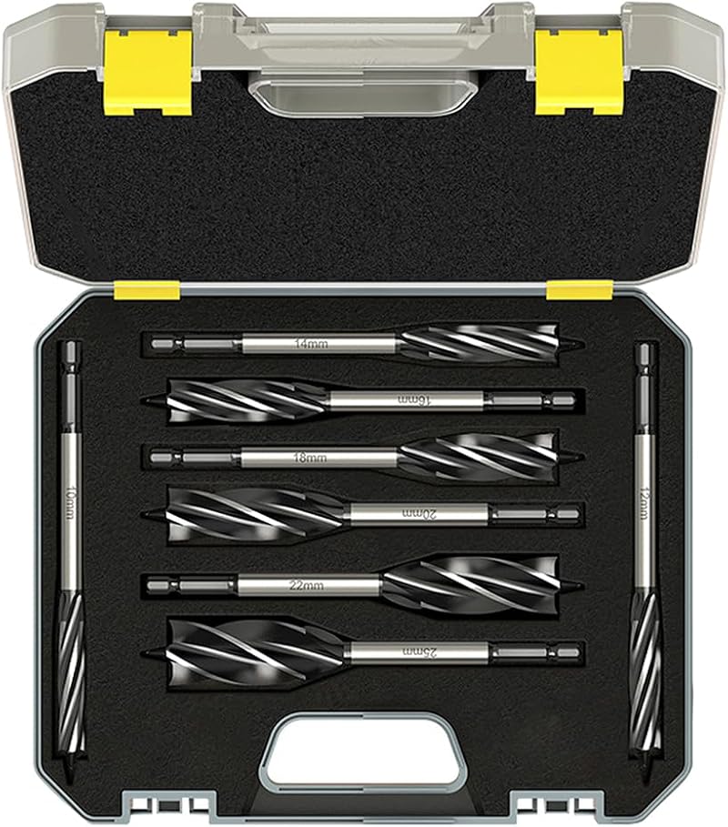 Meccion 8pc Wood Drill Bit Set Self Feed Hex Shank 10-25mm Professional