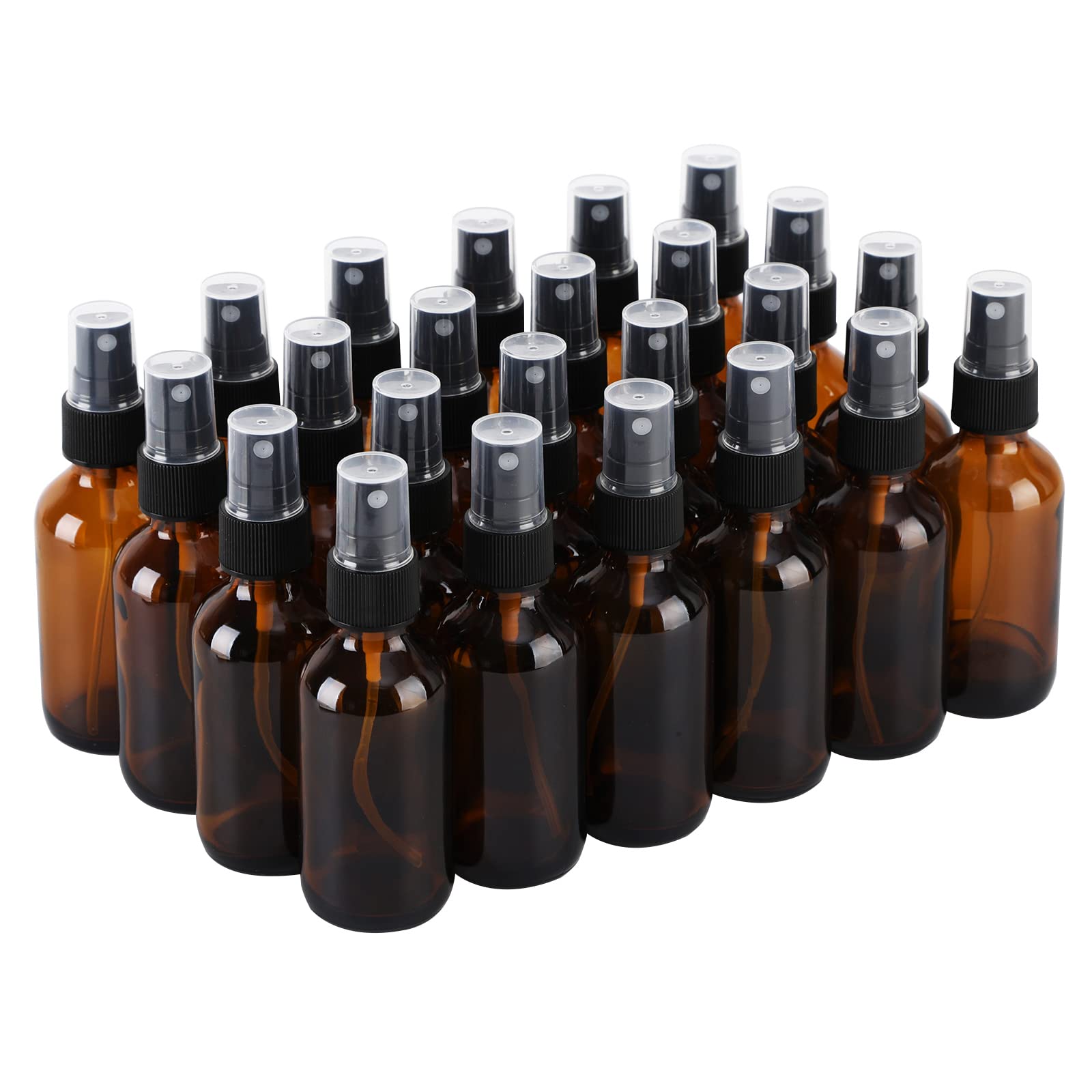 Photo 1 of **Only 16**ZBCCEOB 24 Pack Amber Glass Spray Bottles, 2oz/60ml Empty Glass Spray Bottles with Fine Mist, Small Leak Proof Travel Dispenser Bottles for Essential Oils, Bath, Beauty, Hair & Cleaning