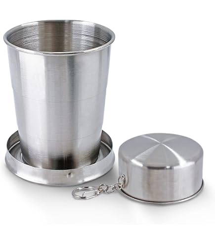 Tessco for you 6 Pieces Collapsible Shot Glasses Stainless Steel Collapsible Cup Reusable Portable Travel Folding Cup with Lid and Keychain for Camping Hiking Cycling(2.5 oz) : Sports & Outdoors