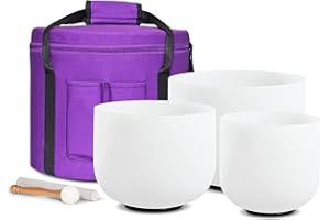 CVNC 440HZ 7"G+9"E+11"C 3 PCS Frosted Crystal Singing Bowls Set with Bag Mallets and Rubber O-rings for Sound Healing Bath Therapy Meditation Yoga Instrument Zen