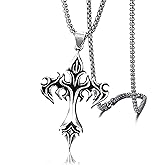 plswanfrog Big Silver Cross Necklace for Men Women Vintage Gothic Pendant Sweather Chain Neckalce Hallowen Punk Rock Musical Festival Jewelry with 24inch Chain