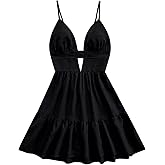winkbay Women's Summer Backless Ruffle Mini Dress Cut Out Deep V Neck A Line Flowy Beach Vacation Dresses