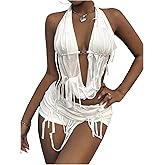 SweatyRocks Women's Sexy 2 Piece Outfits Halter Going Out Open Back Deep V Neck Top and Ｈotpants Club Shorts Sets