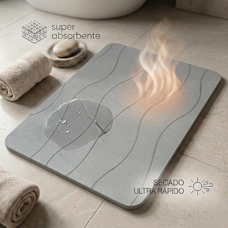 , Alfombra Diatomita Baño, 40x60 cm, Piedra de Secado Rápido, Antideslizante, con Lija, Alfombrilla Rígida Absorbente, Antimoho, para Ducha y Baño (Gris Claro)