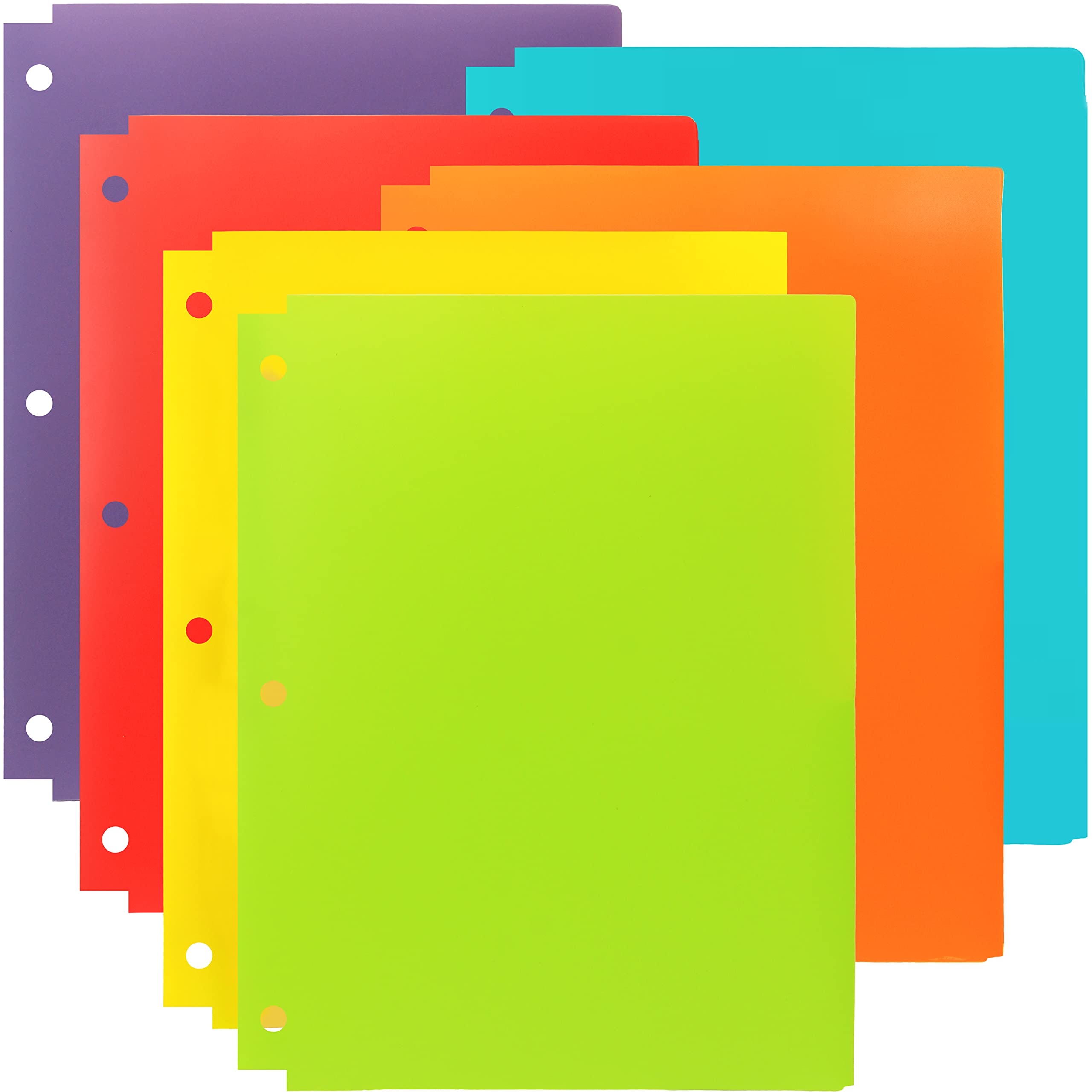 Youngever 6 Pack Heavy Duty Plastic Two Pocket Folders, Binder Dividers with Pocket, 3 Hole Punch Folder with Notches, Binder Folders