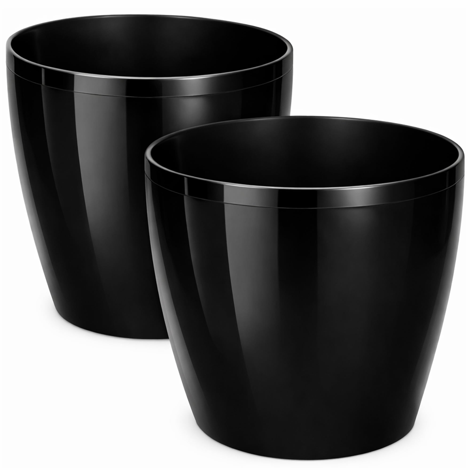 PECZEKO Shiny Flower Pots - Decorative Plant Pots for Flowers & Herbs - Durable & Lightweight Round Plastic Plant Pots for Living Room & Dining Room - Set of 2 - (Black, 7 inch) — image 1
