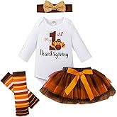 Honykids Baby Girl Thanksgiving Outfit My 1st Thanksgiving Romper+Tutu Skirt+Leg Warmers+Headband Clothes Set
