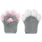 HAOAN Furry Faux Fur Fox Cat Paws Gloves Animal Fursuit Mittens Halloween Christmas Cosplay Costume Props