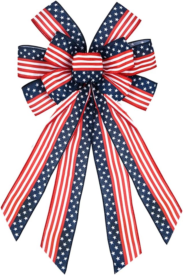 Bows & Ribbons - Hying Large Veterans Day Bows for Wreath, Patriotic Wreath Bows Red Blue Burlap Bow American Flag Stars Bows Labor Day Tree Topper Bows for Front Door Memorial Day Decoration Supplies