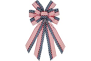 ABTOLS Large Patriotic Wreath Bows, Patriotic Star and Stripe America Flag Bow for Front Door 4th of July American Flag Wreath Bow for Indoor Outdoor Labor Day Christmas Party Door Wall Decoration