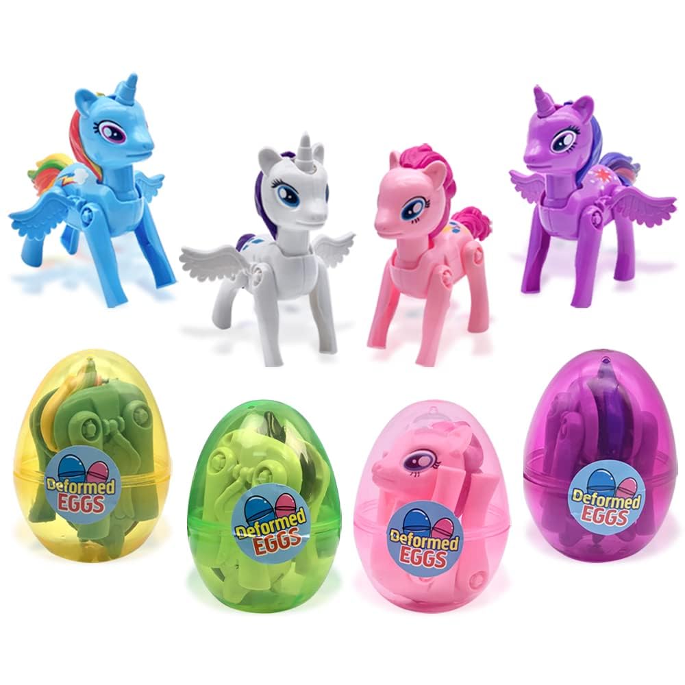 FUNKY WIZARD 4 Pack Easter Jumbo Princess Deformation Prefilled Easter Eggs with Toys, Easter Party Favors Gift for Girls Boys,Toddlers Kids, Easter Basket Stuffers Fillers, Valentines Day(Horse Egg)