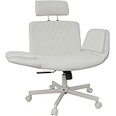 Azaeahom Wide Office Chair, Criss Cross Chair with Detachable Head Support, Arm and Back Support Adjustable, PU Leather Swivel Desk Chair with Wheels (White)