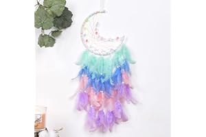 TEESHLY Moon Dream Catcher - Handmade Crescent Design Dreamcatchers for Room Wall Decor, Feather Hanging Boho Ornament for Home Decoration Festival Gift (Colorful Candy)