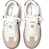 BEAU TODAY Women’s Flat Sneakers, Retro Comfortable Lace-up Fashion Sneakers for Women, Buckle Decoration Casual Leather Walking Shoes