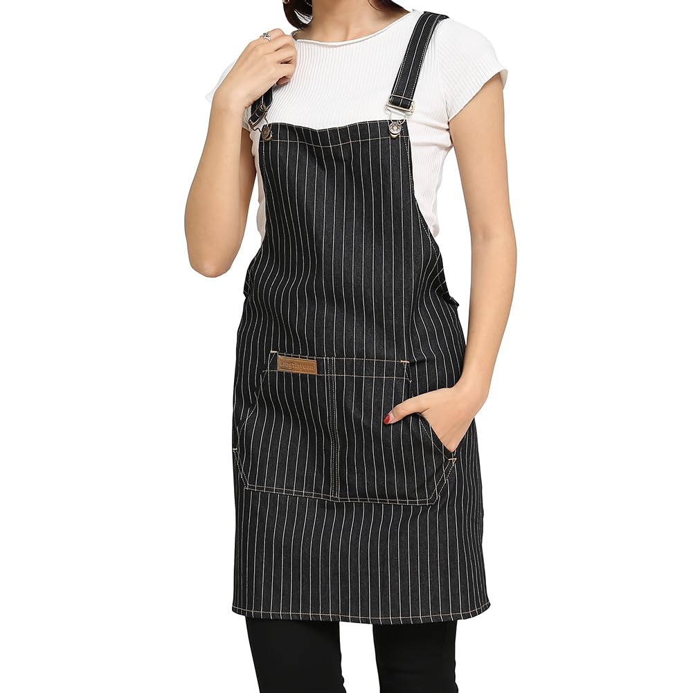 Sleeveless Apron for Waiters Denim Chef Aprons with Pockets Work College Bistro Restaurant Catering