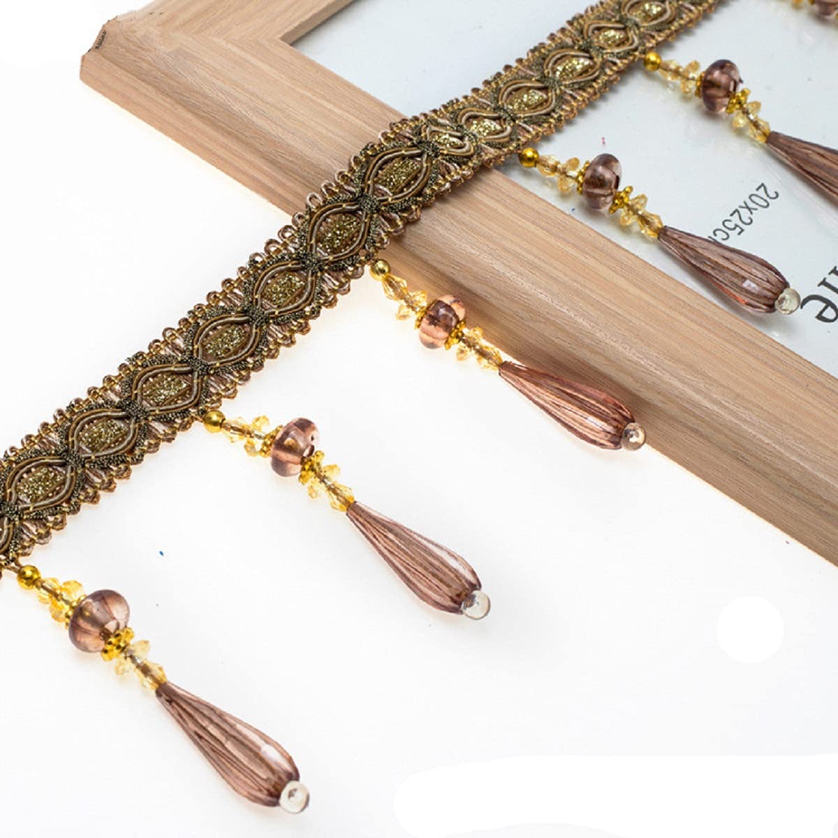 Yalulu 4 Yards Braided Hanging Beads Tassel Fringe Trimming Hanging Ball Trim Applique Fabric Ribbon Tape Band for Curtain Table Lampshades Wedding Decorated (Light Coffee)