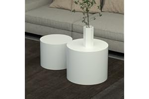 kevinplus White Coffee Table Small Nesting Side Table Set of 2 for Living Room, Modern Round Circle End Table Side Table for Small Space Bedroom Office (Matte White-Round)