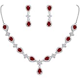 EleQueen Women's Silver-Tone Cubic Zirconia Teardrop Flower Bridal V-Necklace Jewelry Set Dangle Earrings