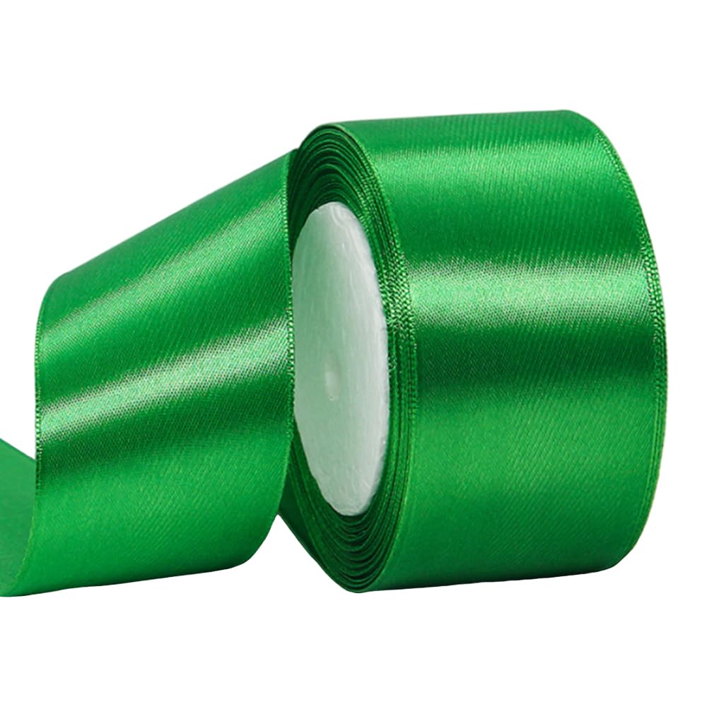 Wide Green Satin Ribbon 50mm (1.9 Inch) for Gift Wrapping, 22m Thick Silk Ribbon for Crafting, Christmas, Wedding Car, Hair Bows, Bouquets, Party, Cake Decorations — image 1