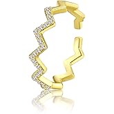 ASCOMY Adjustable Stacking Rings for Women 14K Gold Plated Dainty Cubic Zirconia CZ Wave Opal Stackable Ring Cute Evil Eye Opening Finger Ring Everyday Jewelry Gifts for Women