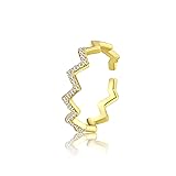 ASCOMY Dainty CZ Wave Ring 14k Gold Plated Handmade