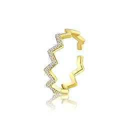 ASCOMY Dainty CZ Wave Ring 14k Gold Plated Handmade