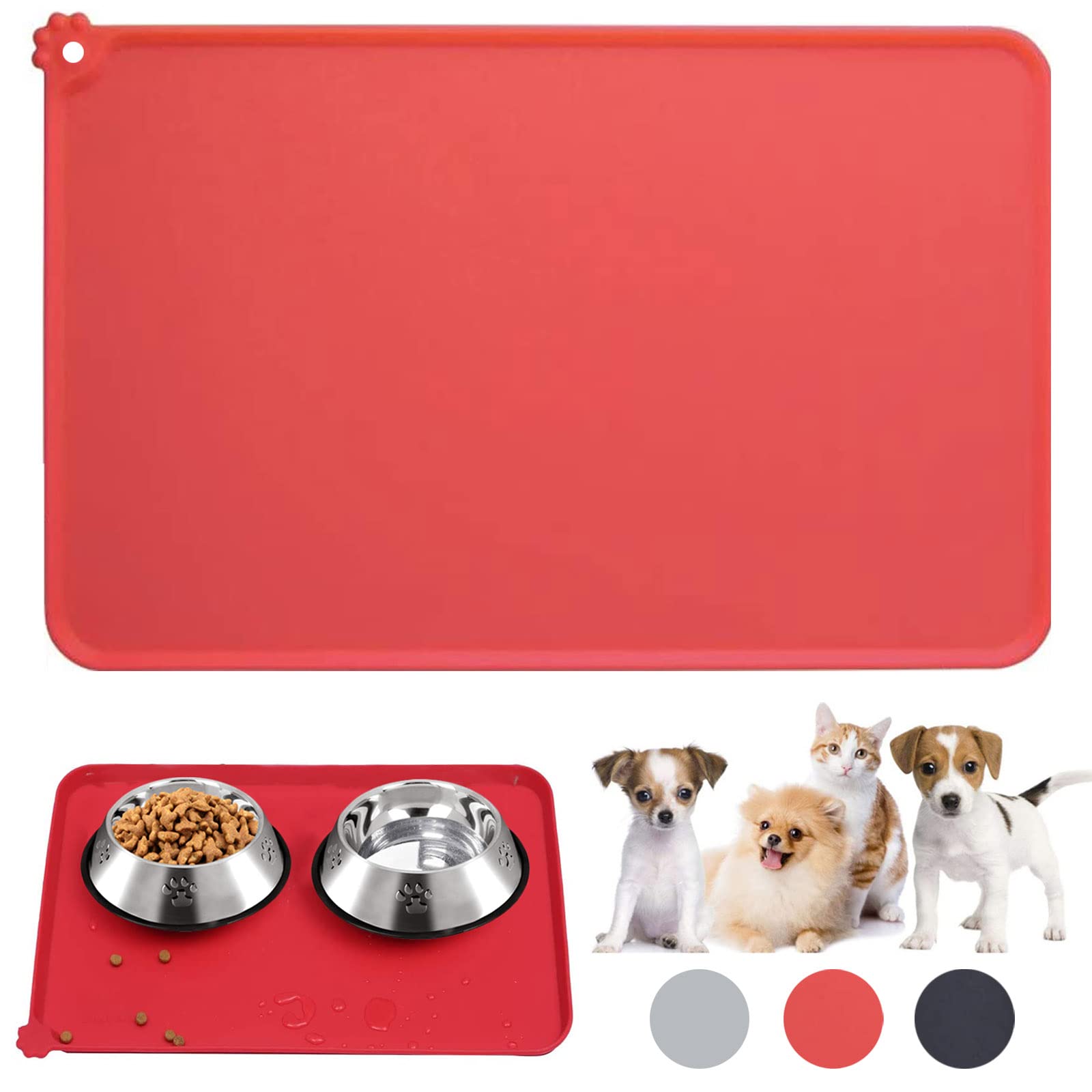 jiuhao Dog Cat Food Mat Bowl Mat Feeding Mat Waterproof Non Slip Prevent Food Spills Mat,Silicone Pet Feeding Mat Wipe Clean,Puppy Rubber Tray Drip Mat for Floors (19inx12in)