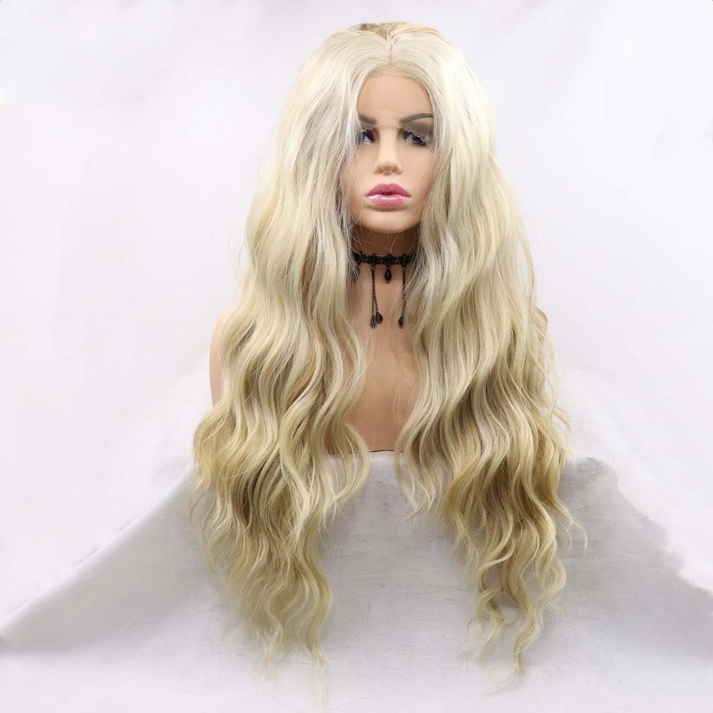 Xiweiya Blonde Highlight Lace Front Wigs Long Loose Wavy Ombre Mixed Platinum Blonde Piano Color Synthetic Lace Front Wig 13x4 Lace Wigs 150% Density Hair For Women Heat Resistant Fiber Hair