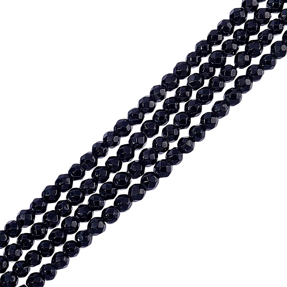 NBEADS about 240 Pcs 3mm Micro Faceted Gemstone Beads, Natural Black Onyx Beads Natural Stone Beads Curtain Beads Loose Beads for Necklace Bracelet Jewelry Making, Hole: 1mm