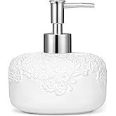 UHEY HOME Ceramic White Liquid Soap Dispenser with Embossed Design Look, Soap Dispenser with Rust-Proof Plastic Pump 13.5oz for Bathroom Kitchen