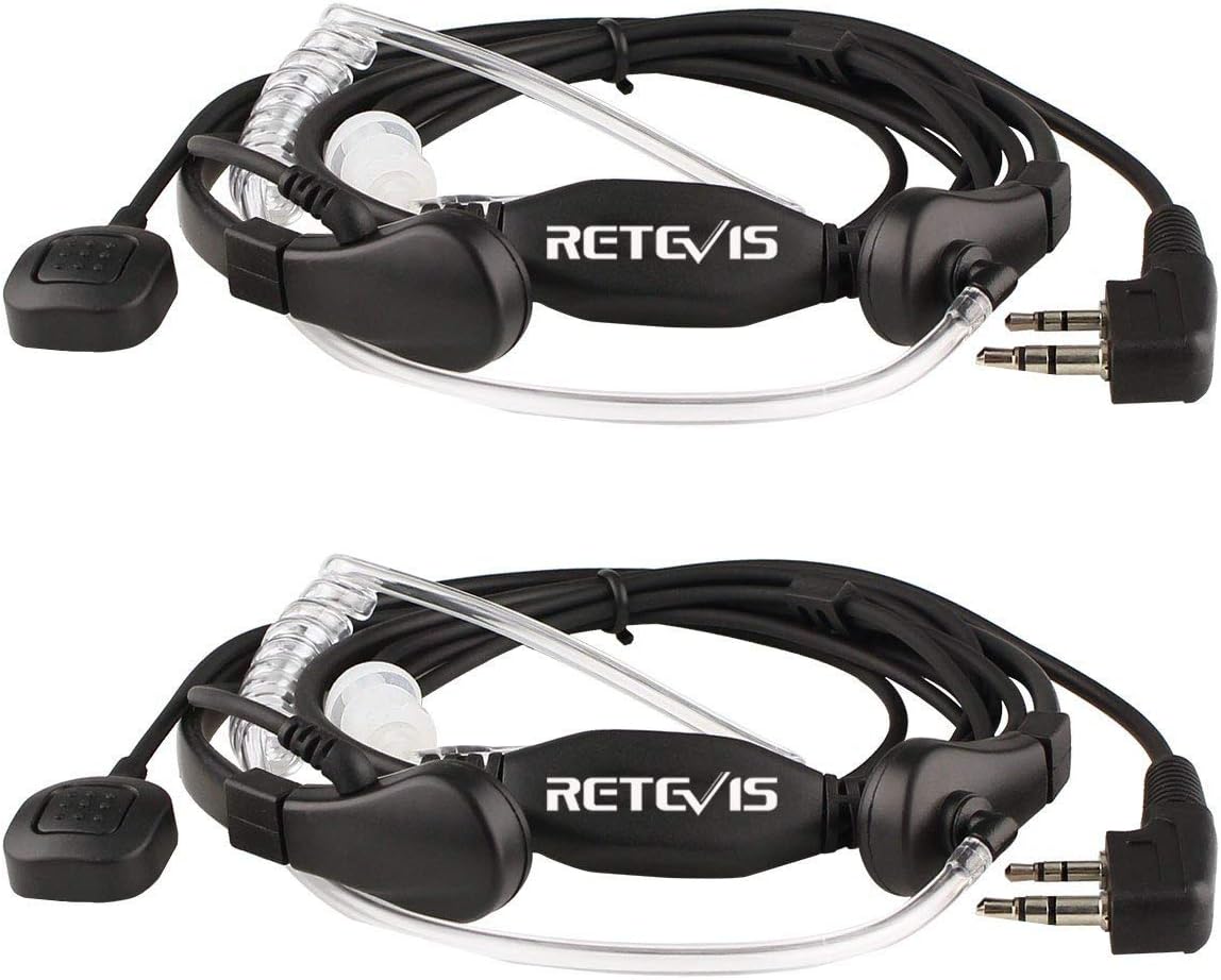 Retevis 2 Pin Walkie Talkie Earpiece Throat Mic Headset Compatible with 2 Way Radio RT24 RT27 RT617 RT618 RT619 Baofeng UV-5R BF-888S Kenwood eSynic Covert Acoustic Tube Earpiece (2 Pcs)