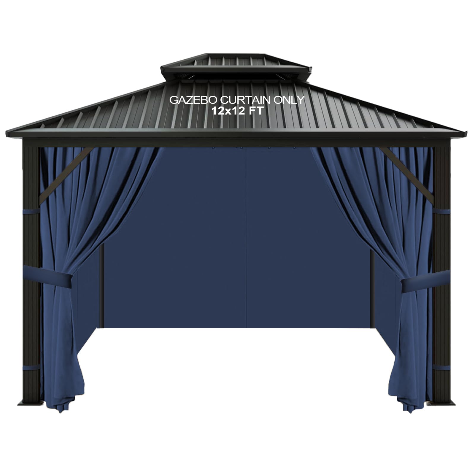 Photo 1 of slashome 12'x12' Gazebo Curtains Outdoor Waterproof, Navy Blue Universal Replacement Curtain 4-Panels, Sidewalls with Zipper for Garden, Patio, Yard (Only Curtains)