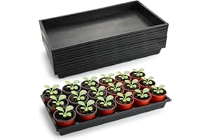 RooTrimmer 1020 Flat Seed Starter Trays 10 Pack, Plastic Nursery Pots Trays & Seeds Potting Plants Tray, Durable Carrying Seedling Starting Tray for Planting (Black)
