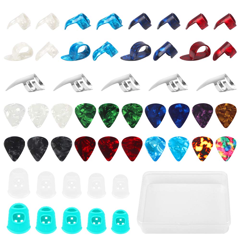52 PCS Guitar Finger and Thumb Picks - Metal Protectors and Accessories Kit With Storage Box for Electric, Acoustic, Classic, Bass, Banjo, Ukulele