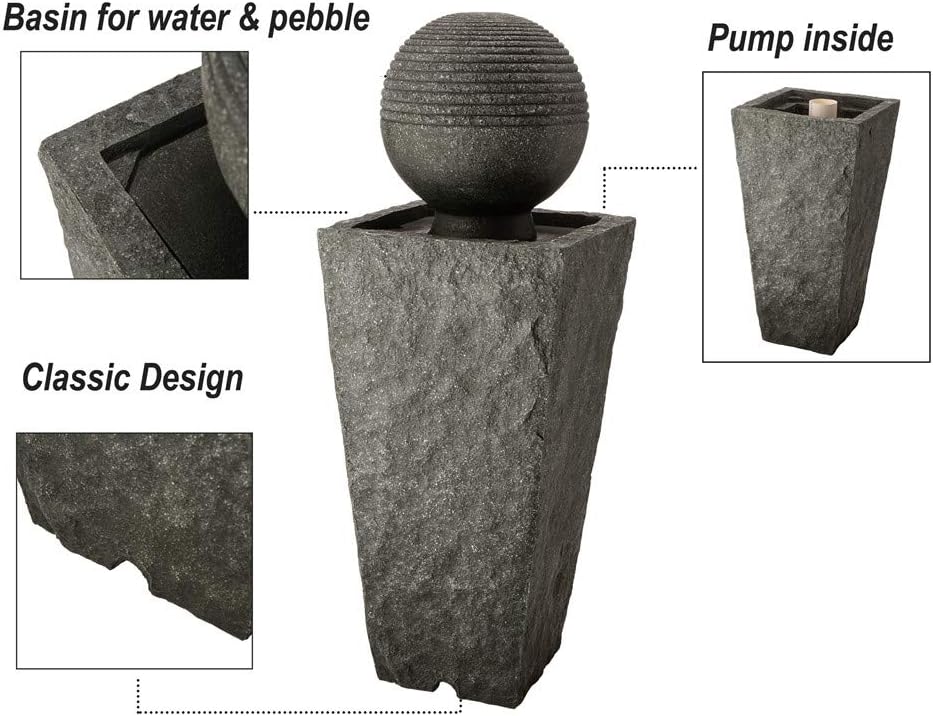 Glitzhome Patio Fountain Waterfall with LED Light Decorative Outdoor Fountain Pedestal Water Fountain with Submersible Pump Vintage Garden Waterfall Decor for Garden Patio Deck Porch, 31.69”H: Kitchen & Dining