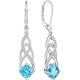 Blaniy Princess Cut Drop Dangle Earrings 925 Sterling Silver Celtic Knot Leverback Earrings Birthstone Infinity Jewelry Gifts for Women