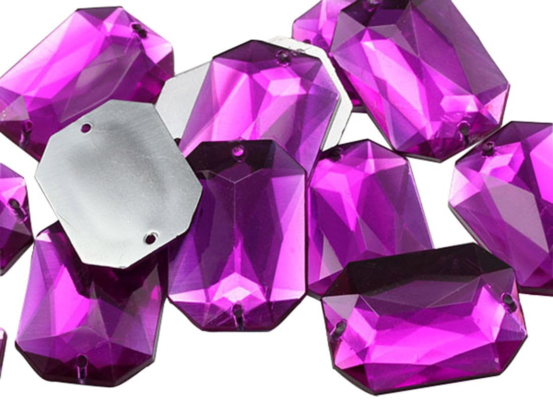 Allstarco 14x10mm Pink Fuchsia CH21 Flat Back Octagon Sew On Beads for Crafts Plastic Acrylic Rhinestones with Holes for Sewing, Clothing Embelishments, Costume Cosplays 72 Pieces — image 1