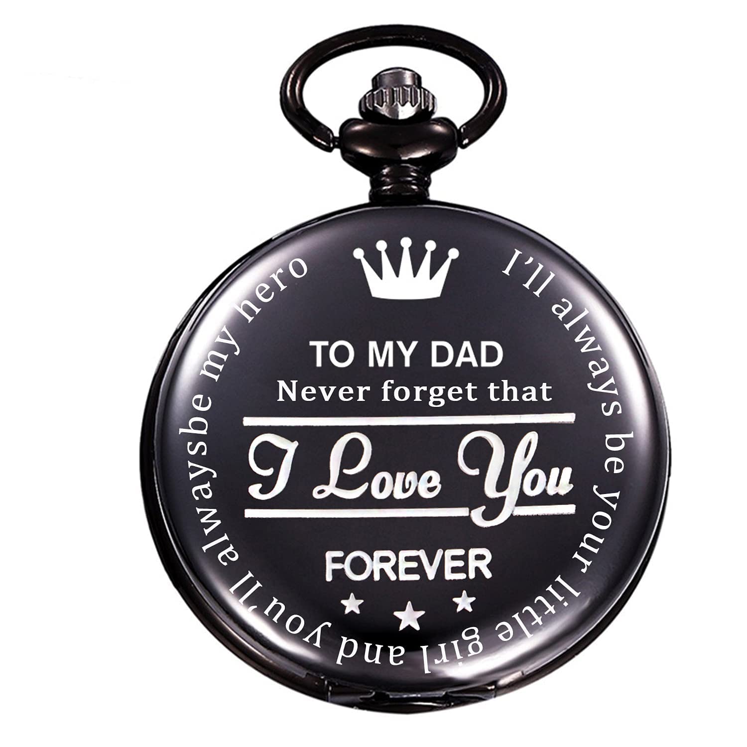 Tiong Engraved Pocket Watch to Dad Gift Vintage Steampunk Quartz Pocket Watches with Chain for Men Birthday Father Day Gift Pocket Watch for Father in Law