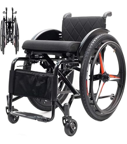 Folding All-Terrain Ultra Lightweight Sports Wheelchair Adjustable Footrest And Seat Height, Handbrakes Quick Release Rear Wheels & Anti-Tip Wheels Suitable For Adults, Disabled, Elderly(Blue,Seat Wid