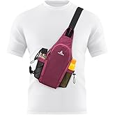 Peicees Small Sling Bag with 2 Bottle Holders (Suitable for 2.5 IN Diameter Bottle), Sling Backpack Crossbody Bag Chest Daypack for Daily Use Travel, Bottle Not Included, Dark Rose