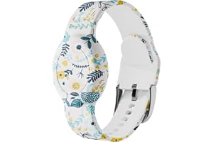 Foweroty for AirTag Bracelet for Kids, Waterproof Cute Print for Air tag Holder for Kids with Soft Silicone Full Coverage Anti-Lost Hidden for Airtag Wristband Accessories for Child, Leaves