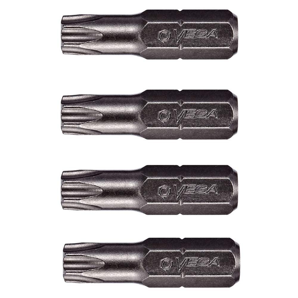 VEGA T20 TORX Security Star Bits. Professional Grade ¼ Inch Hex Shank TORX T-20 S2 Steel 1" Security Star Bits. 125TT20A-4 (Pack of 4)